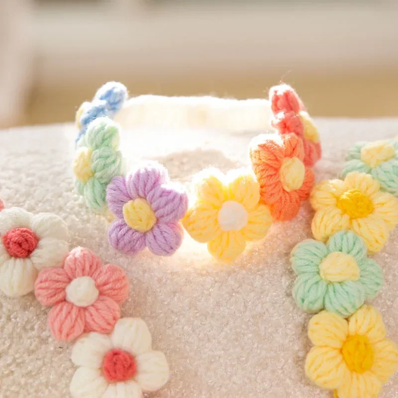 Cat Dog Knitted Collar Crochet Collar Ins Style Pet Drool Scarf Bib Flower Accessories Pure hand knitting - Image 3