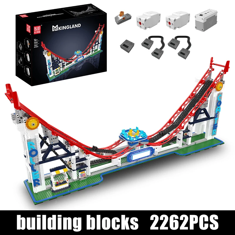 Mould King 2262 Pieces Technical 11030 Roller Coaster Clamping Building Blocks Kit,  Motorised Rail System Display Model