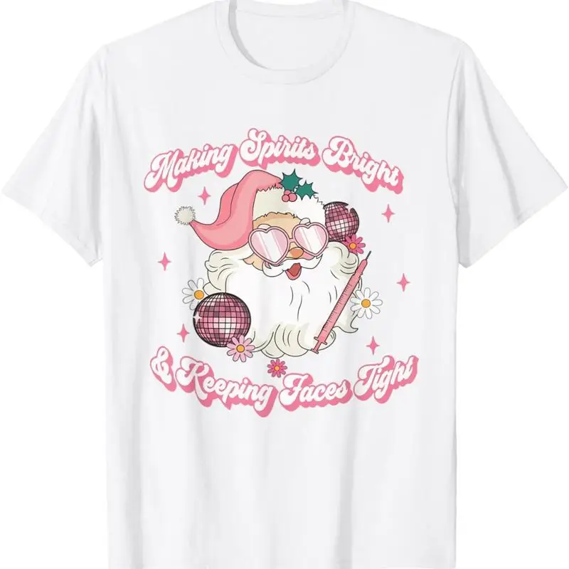 Hacer espíritus que mantienen los caras apretadas Navidad Botox camiseta sudor
