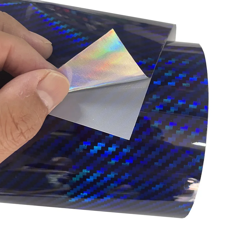 Premium Gloss Holographic Blue Carbon Fiber Vinyl Wrap Film DIY Self Adhesive Decal Sticker Motorbike Car Wrapping Foil view 3