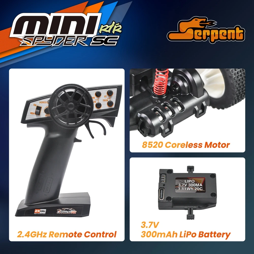 1/24 Serpent Mini RC Car с гироскопом 2,4 ГГц EP RC Car RTR Автомобиль с дистанционным управлением Электрические игрушки для взрослых и детей Mini Spyder SC Новый