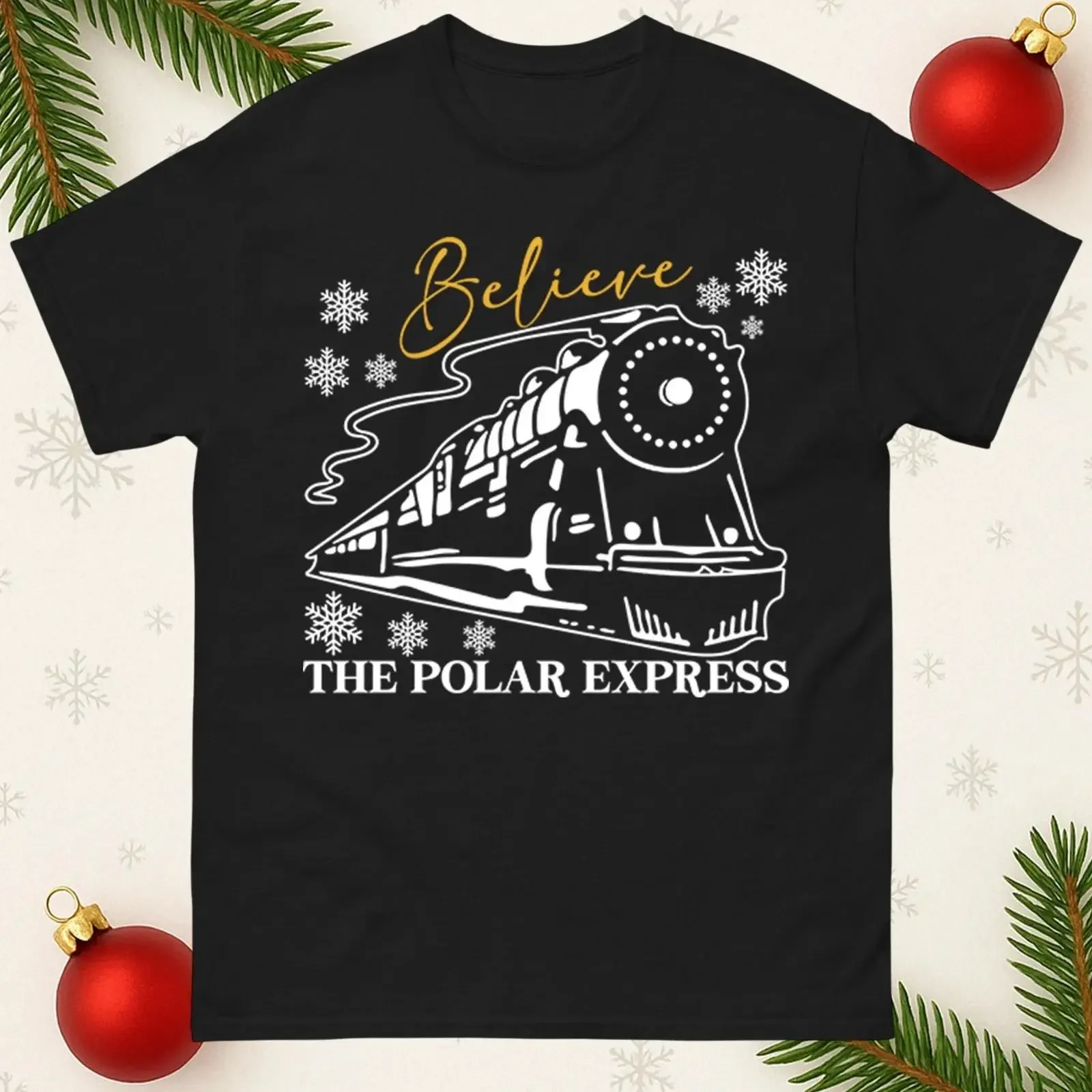 Polar Express Believe Christmas T Shirt Santa Train Snowflake Holiday Movie Top vintage Washed Unisex graphic