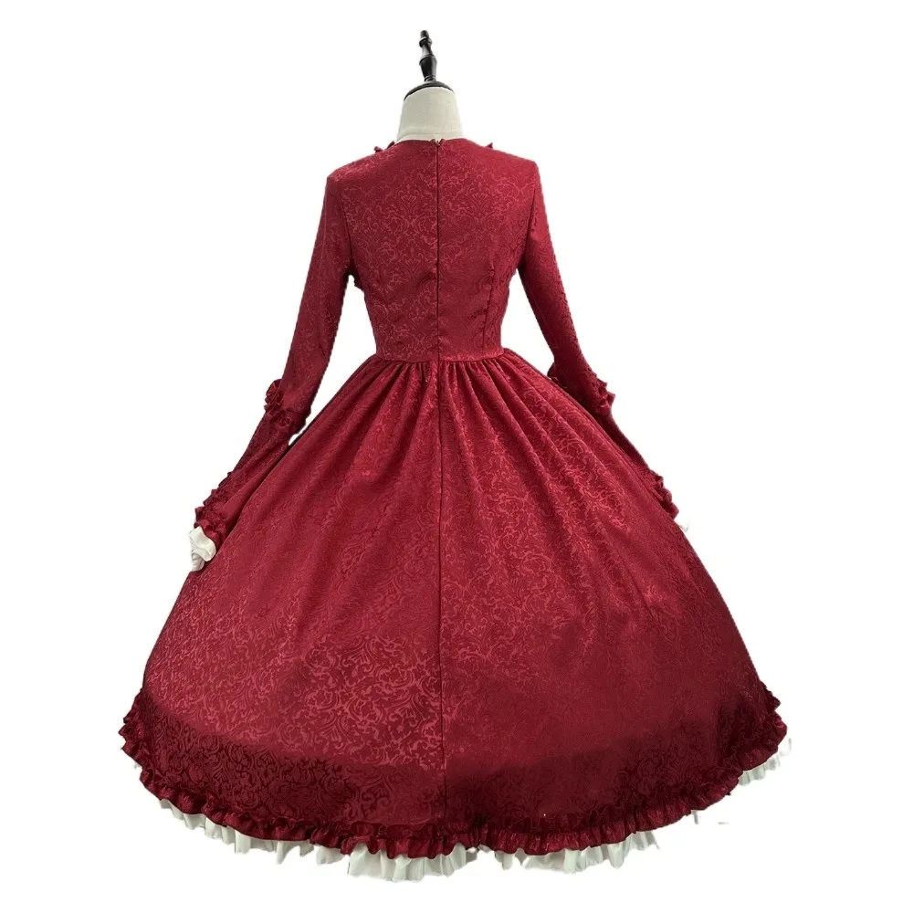Mode Vierkante Hals Hof Lolita Jurk Cosplay Gothic Middeleeuwse Jurk Vrouwen Fee Strakke Taille Boog Jurk Party