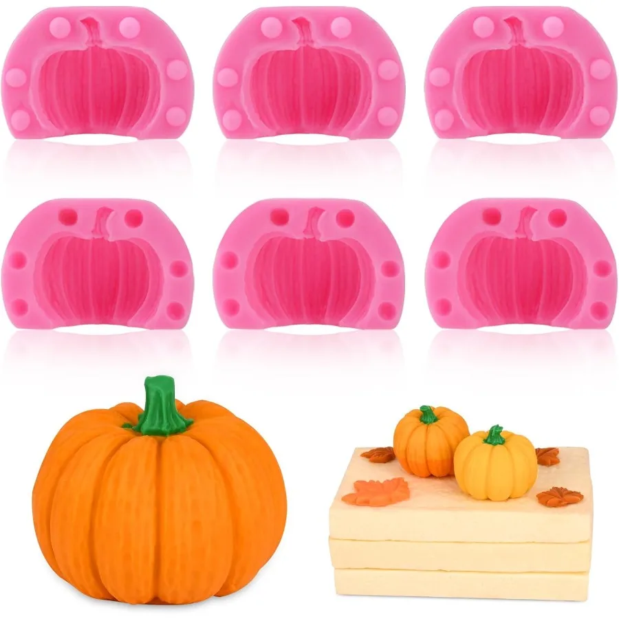 

3D Pumpkin Silicone Molds 6 Pcs Half a Pumpkin Chocolate Candy Fondant Mold for Halloween Thanksgiving Fall Baking Cake Decorat