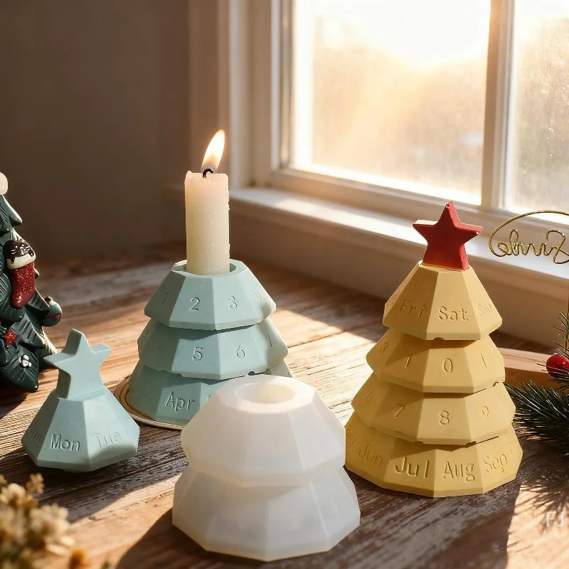 [YU]Perpetual Calendar Christmas Tree Storage Box Silicone Mold DIY Aromatherapy Gypsum Table Candle Jar Jewelry Silicone Molds
