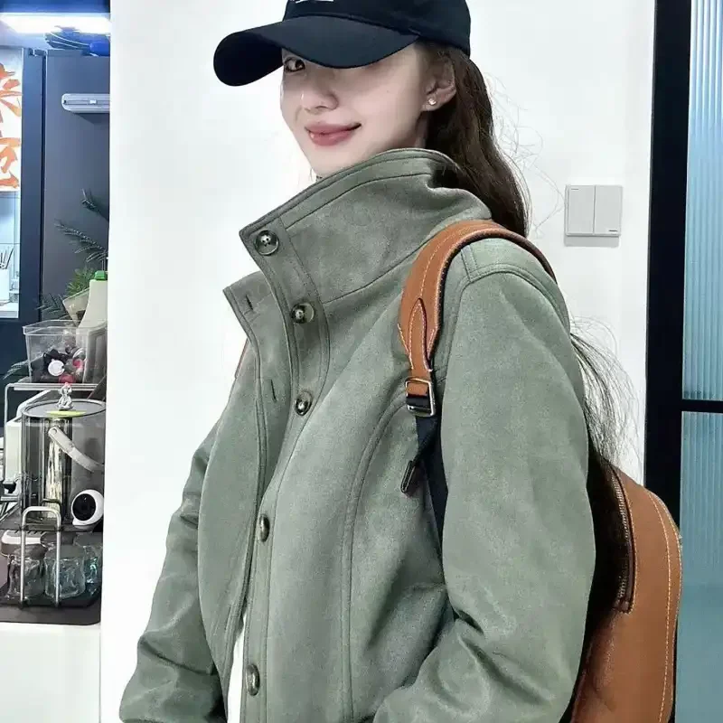 

Women's Casual Stand Collar Jacket With Button Closure And Pockets For Spring Autumn Wear