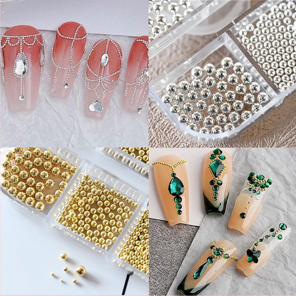 12 Gitter 0,5~3mm Mini-Kaviarperlen, Gold Silber Metall-Mikrokugeln Nagelkunst-Dekorationen, Magnetstift Nagelschmuck – Detail 11