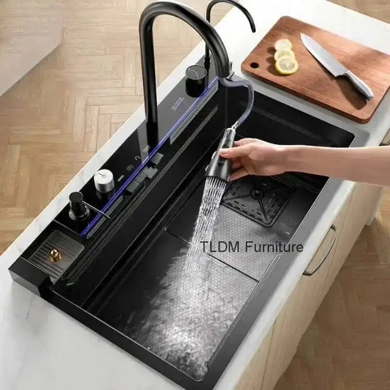 

Sinks Creative Smart Kitchen Sinks for Apartments Modern Metal Multi-functional Sinks Kitchen Luxury Household for Rental Houses