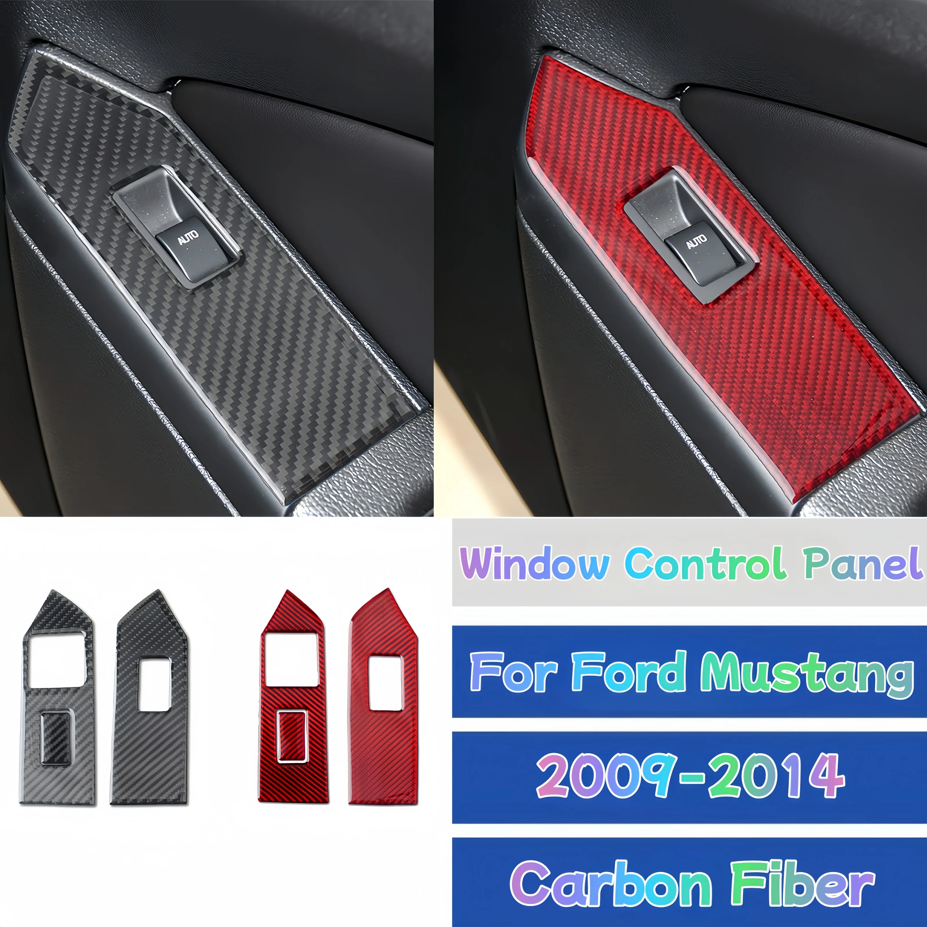 

For Ford Mustang 2009-2014 Carbon Fiber Interior Car Window Lift Switch Panel Cover Protective Trim Sticker Cars Accessories