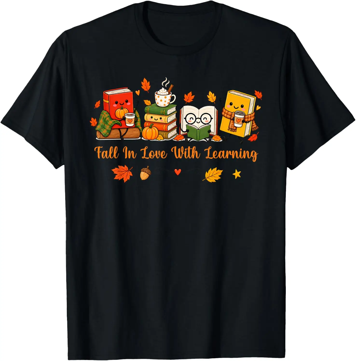 In Love With Learning Autumn Fall Teachers T-Shirt Fashion Unisex Graphic Pattern T‑Shirt Casual Daily Wear Crew Neck Short Sleeve Soft Cotton Unique Design Tee Tops For Men Women.