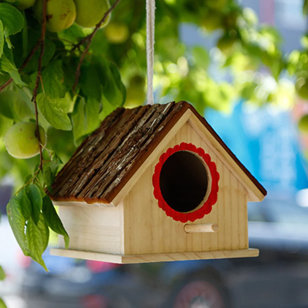 

Birdcage Solid Wood Bird House Outdoor Decoration Natural Bark Roof Imitation Tree Branches Small Medium Birds Nest Pet Bird