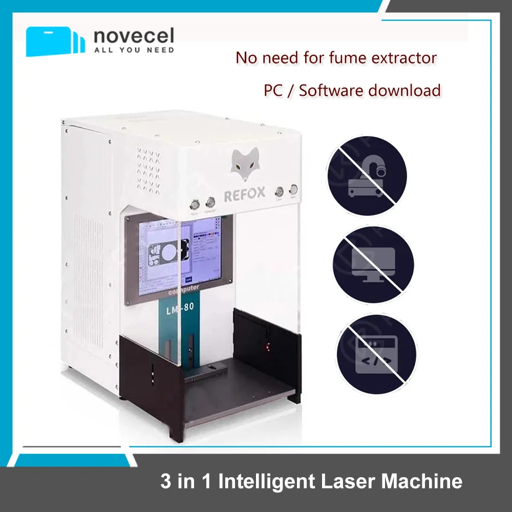 REFOX LM-80E 3 in 1 Intelligent Laser Marking Machine Built-in Fume Extractor Computer for Phone Back Cover Remove Laser Marking