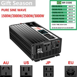 1500W 2000W 2500W 3000W zuivere sinus omvormer voor zonne-energie 12 V/24 V/48 V DC naar 110 V 220 V AC lcd-scherm