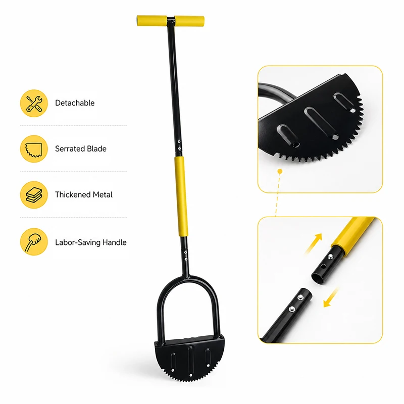 Durable Manual Half Moon Lawn Edger Serrated T-Handle Grass Edger Tool for Garden Yard Sidewalk Flower Beds Border Trimming