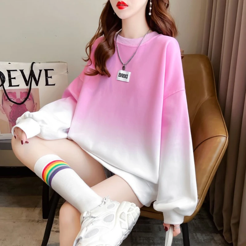 Baggy manga longa mulher pulôver topos combinando estética novidade moletom coreano roupas populares novo em moletom para mulher