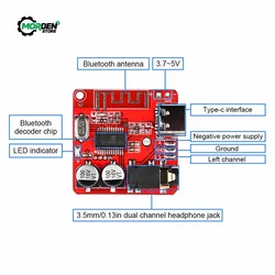 Type-c Audio Receiver Board Bluetooth-compatible 5.0 MP3 Lossless Decoder Board Wireless Stereo Music Module 3.7-5V XY-BT-Mini