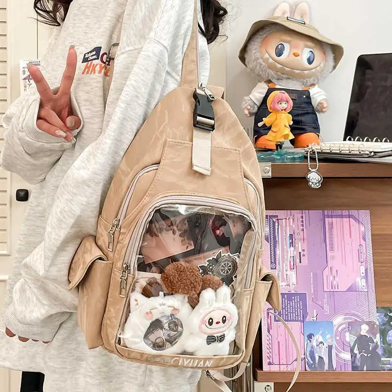 

HAEX Harajuku Backpacks Women 2025 Subculture DIY Anime Badge Ita Bags Aesthetic Clear Window Doll Show Mochilas Para Mujer