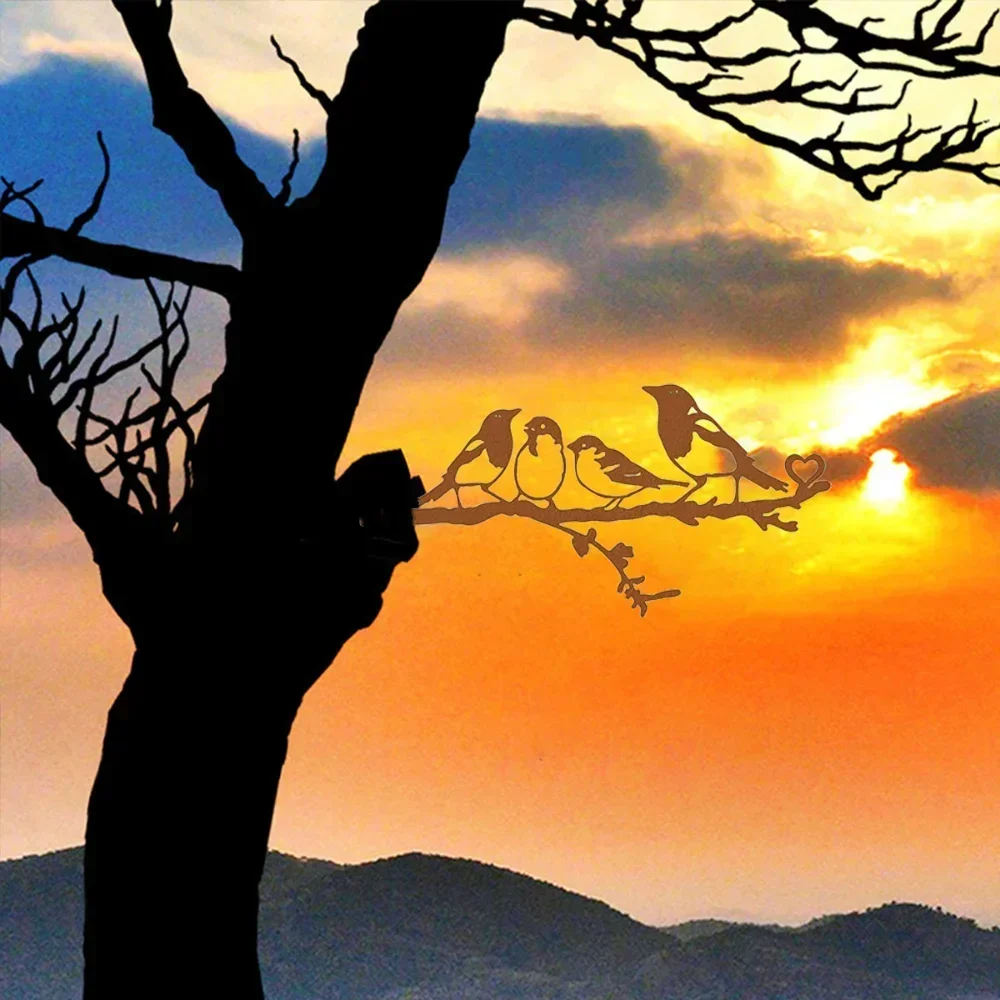 Four Birds on Branch Steel Silhouette: Bring Elegance to Your Home