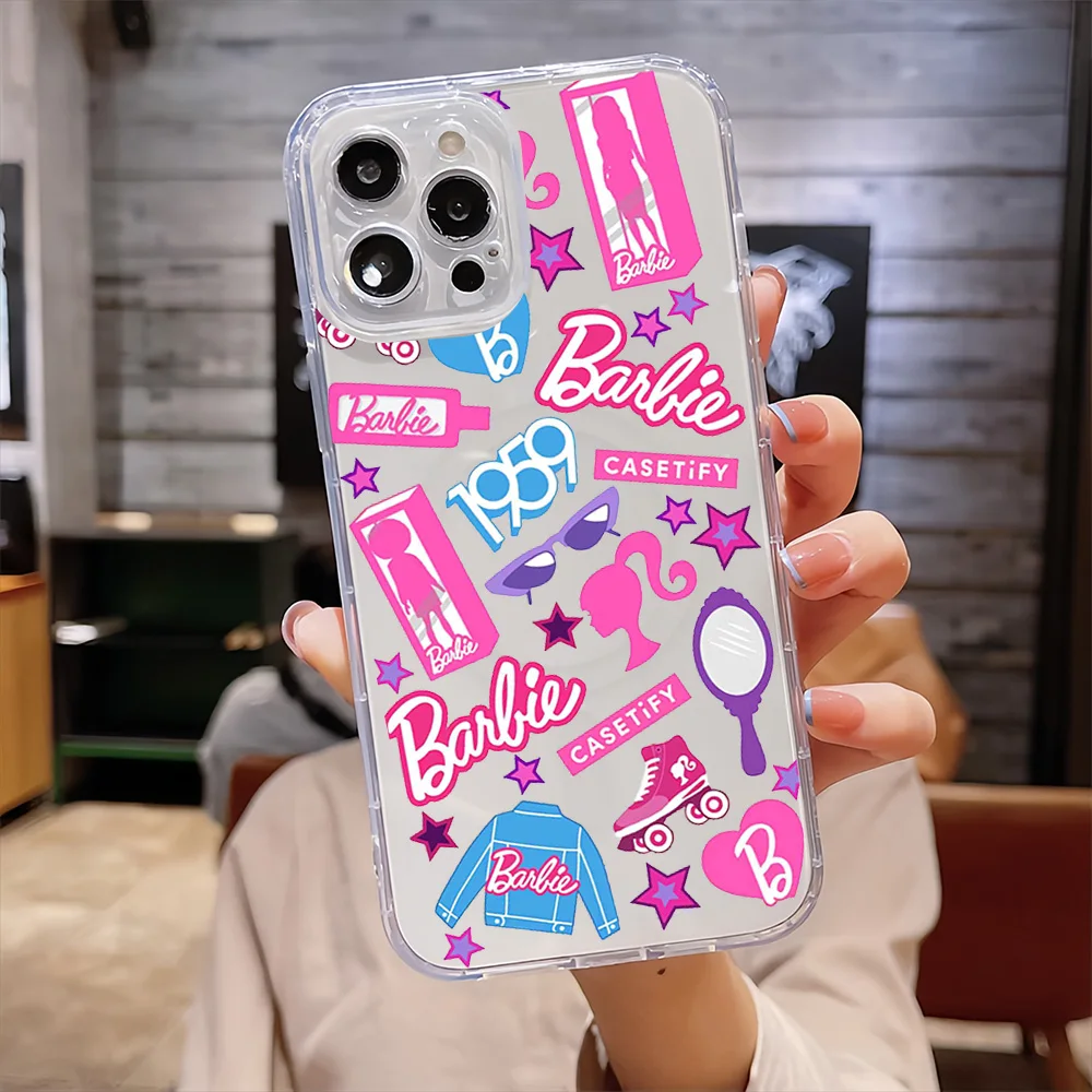 Fashionable and Trendy For IPhone 16 15 14 13 12 11 Pro Max Plus Transparent Magnetic Suction Lovley B-Barbies Girl Phone Case