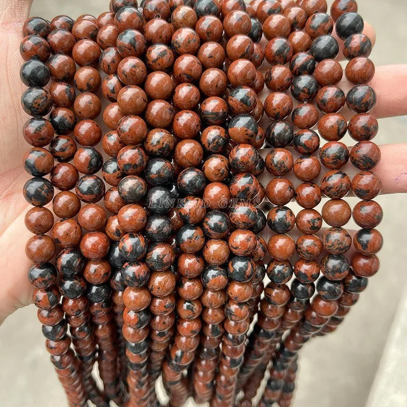 Natural Stone Golden Swan Jasper Bead Mahogany Obsidian 4 6 8 10mm Pick Size for Jewelry Making DIY Bracelet Necklace Accessory