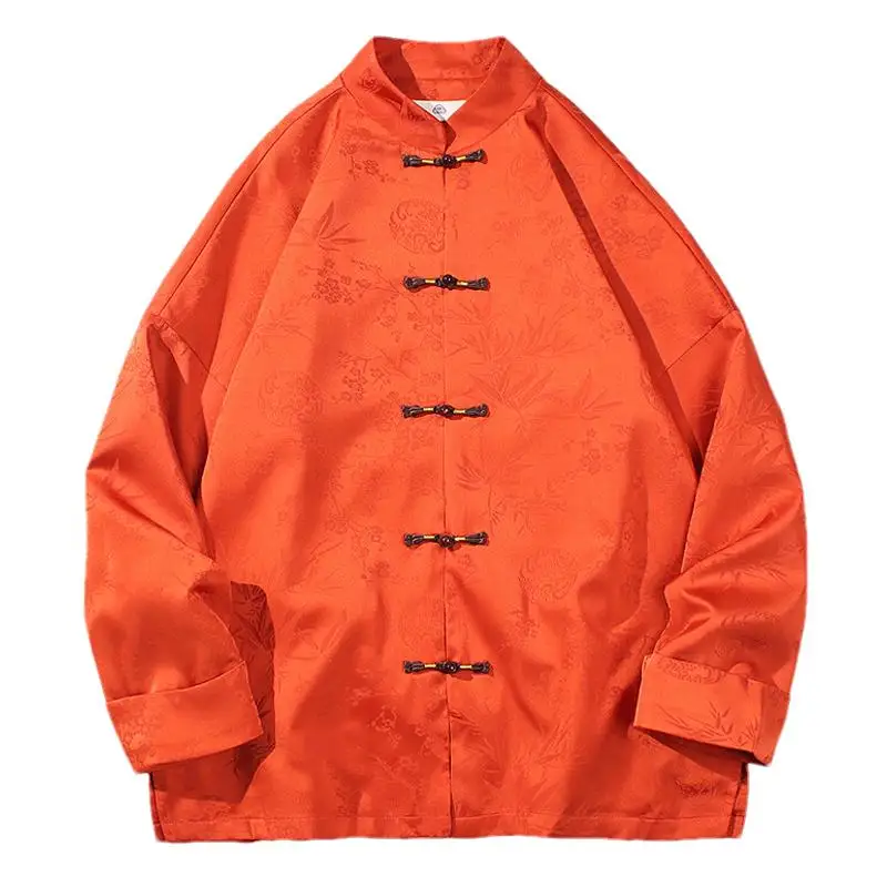 

Trendy Men's Embroidered Jaet Casual Chinese Sle Spring Autumn Outerwear Breathable Long Sve Plant Floral Pattern