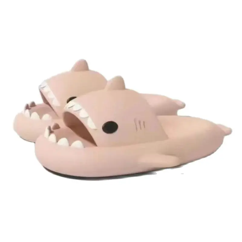 Women & Men Bedroom Cotton Slippers 2024 Summer New Casual Soft Non-slip Thick Sole Couple Sandals Shark Shower Slippers  Y0001
