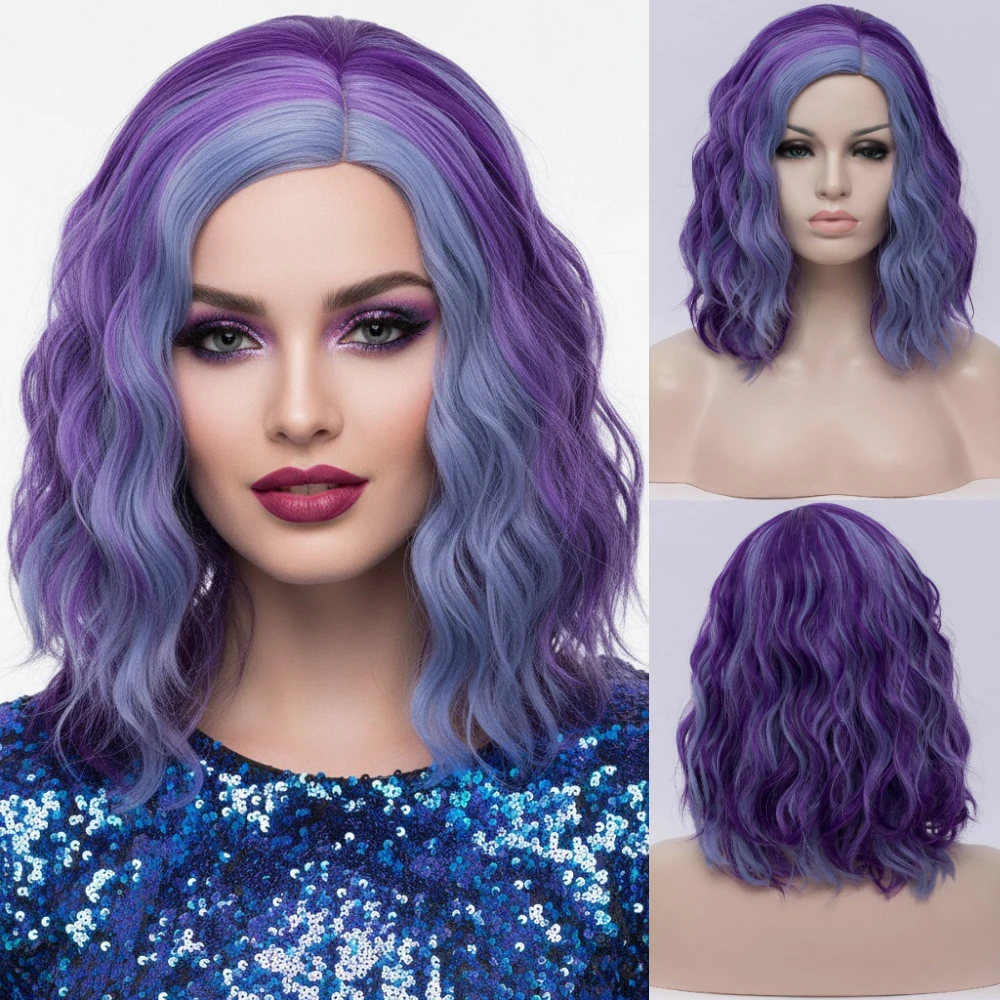 

Короткий волнистый синтетический парик для женщин, термостойкая средняя часть для косплея на Хэллоуин и вечеринок