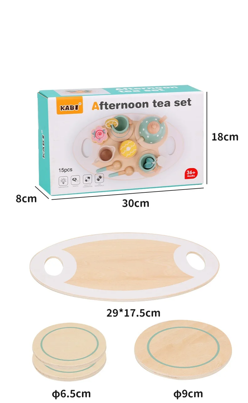 Wooden Afternoon Tea Set Toy Pretend Play Food Learning Role Play Game Early Educational Toys for Toddlers Girls Boys Kids Gifts