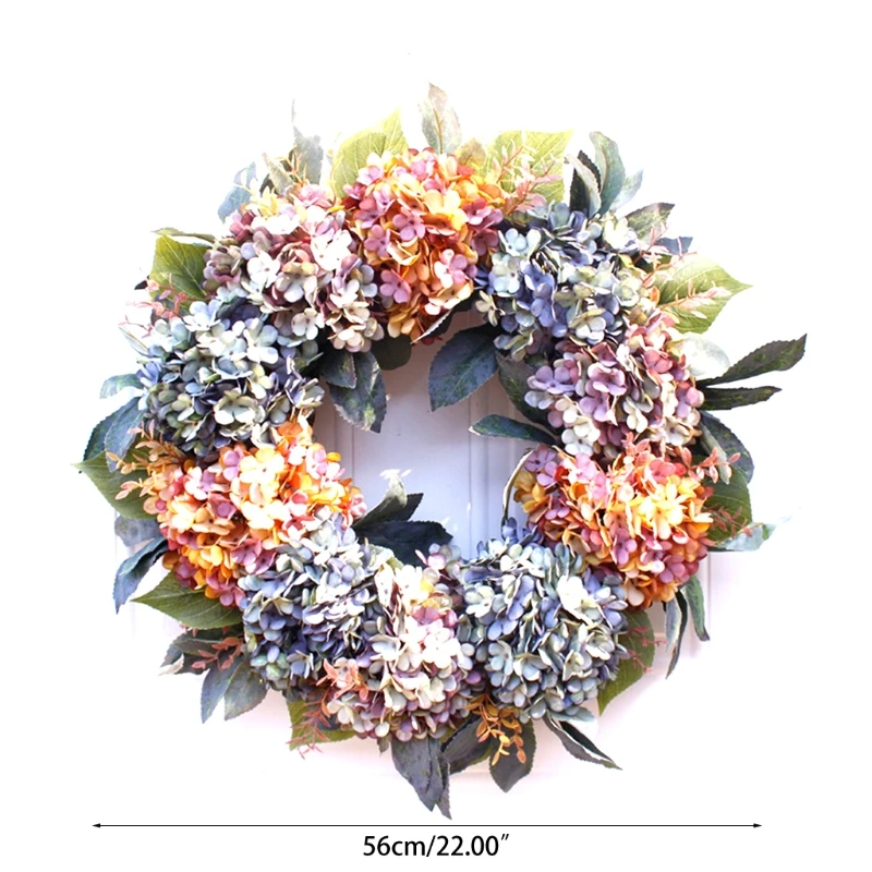 22 Inch /56cm Autumn Hydrangea Wreath Door Wall Decoration Ornaments Christmas New Year Supply Wedding Decorative Flowers Wreath