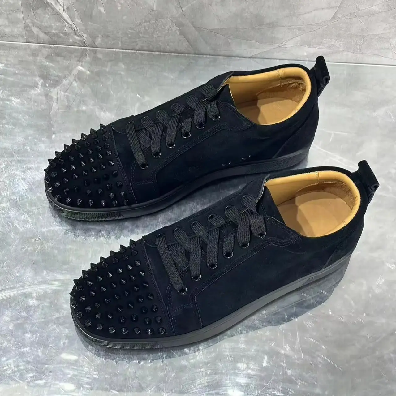 

Men's Studded Genuine Leather Sneakers | Round Toe Lace-Up Flat Comfortable Spring Casual Fashion Shoes