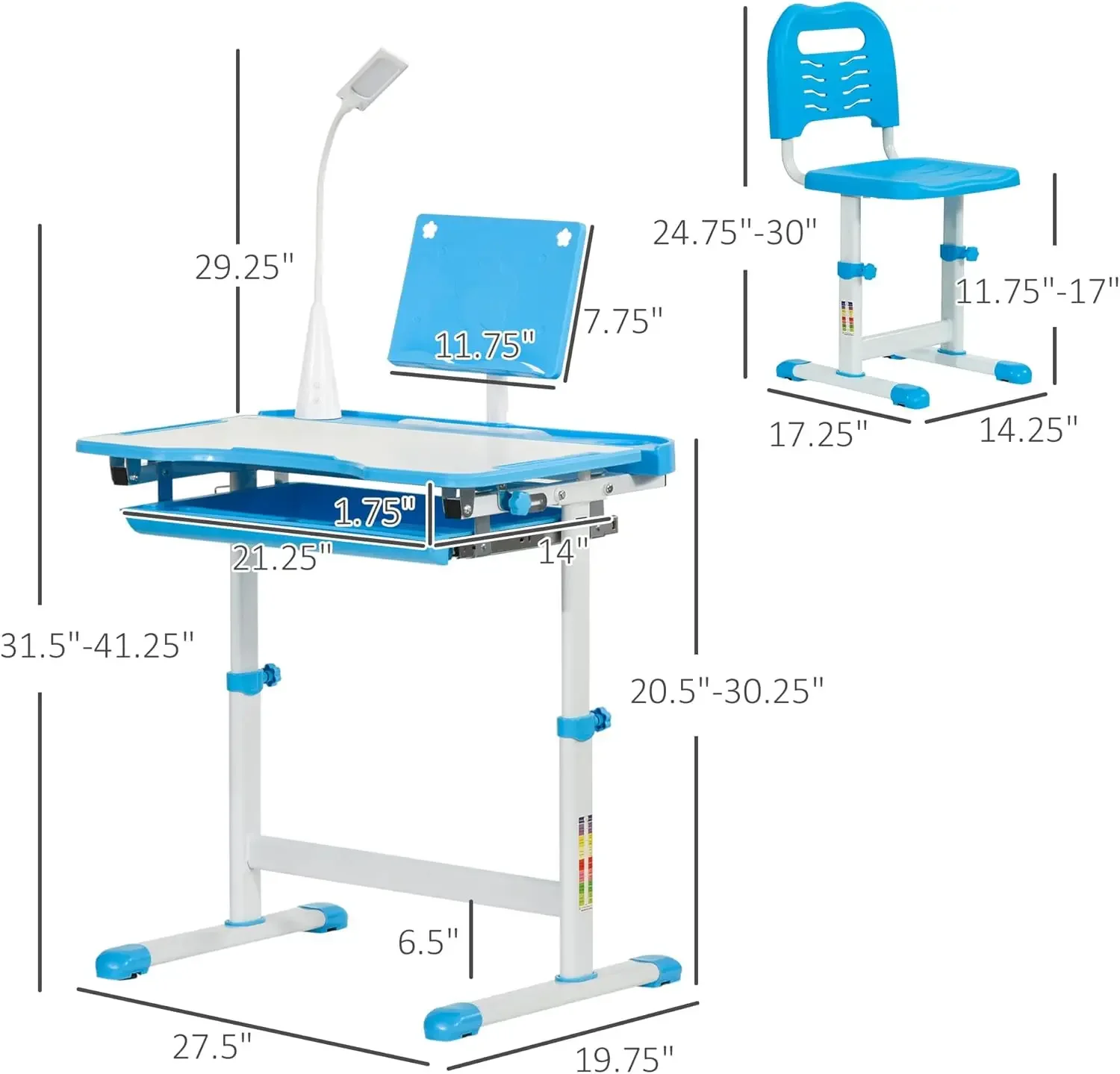 Kids Desk and Chair Set, School Study Desk with USB Light, Storage Drawer for Writing,