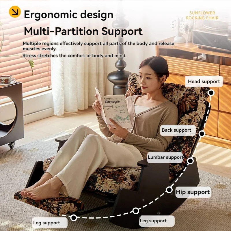 Cadeira de balanço retrô de madeira maciça, poltrona de varanda, sofá preguiçoso, cadeira de lazer para adultos de sala de estar, cadeira de balanço única