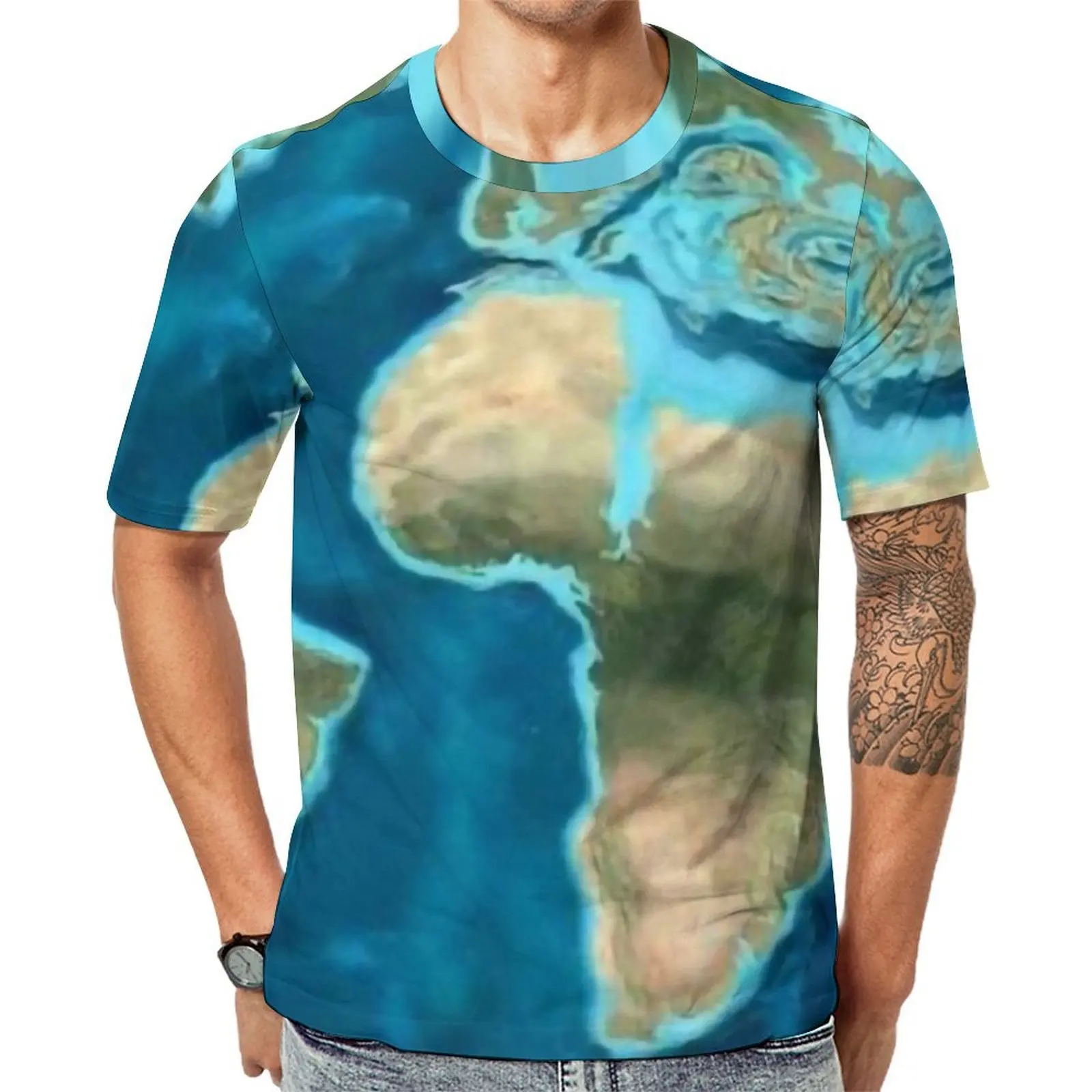 Earth Map T Shirt 65 Million Years Ago Fashion T Shirts Man Streetwear Tee Shirt Beach Short-Sleeve Custom Top Tees Plus Size