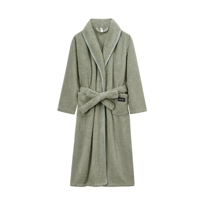 Thicken Flannel Couple Long Robe Kimono Bathrobe Gown Autumn Winter New Women Sleepwear Nightdress Loose Coral Fleece Home Wear