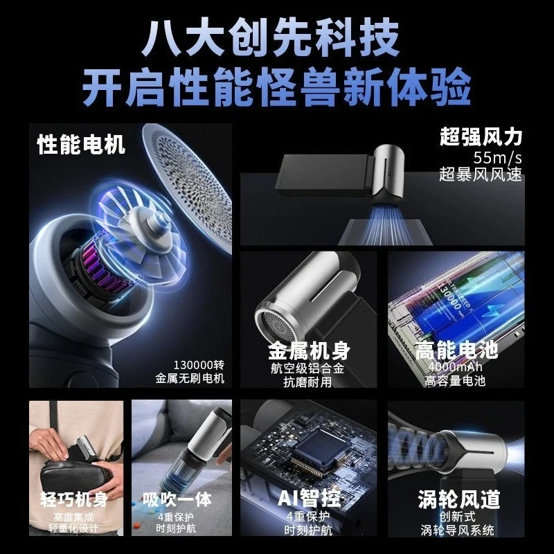 High Speed Turbo Fan Brushless Motor Handheld Strong Wind Blower Portable Snow Blowing BBQ Fire Starter Car Vacuum Cleaner