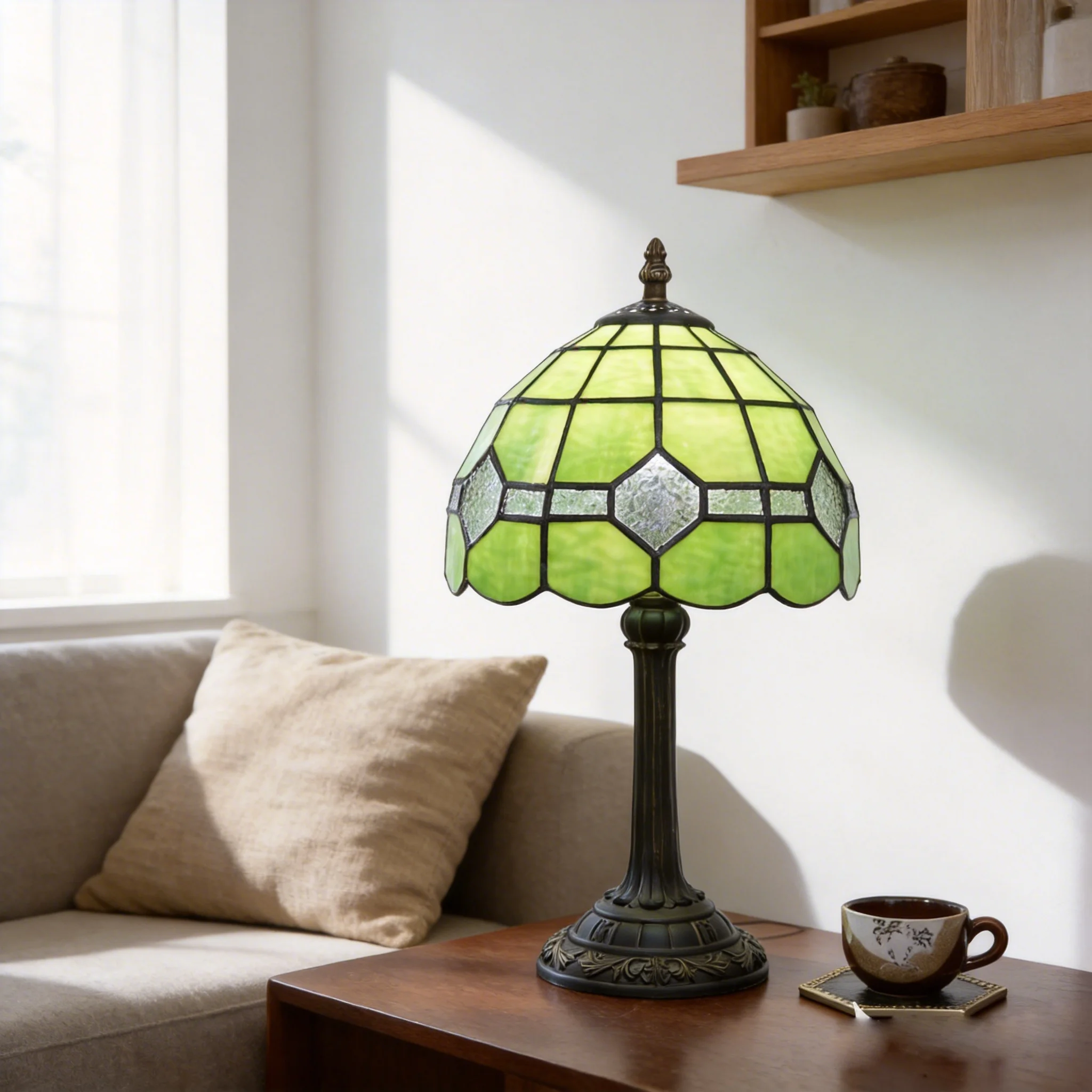 Tiffany Style 8 Inch Stained Glass table Lamp,Artistic Retro Bedside Nightstand Lamp for Bedroom,Living Room Home Office