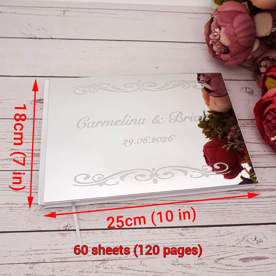 Personalized Wedding Signature Guestbooks Custom Acrylic Silver Mirror Souvenir Blank Books Party Favors Gifts Engagement Decor