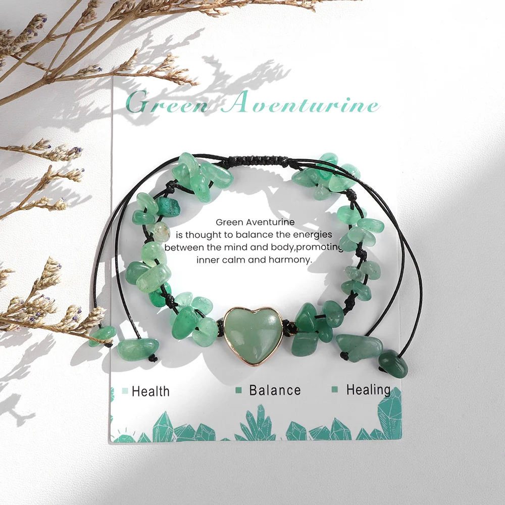 Forest Aventurines Gravel Stone Beads Bracelet Natural Stone Crystal Amethysts Heart Shape Charm Bracelets For Women Energy Gift