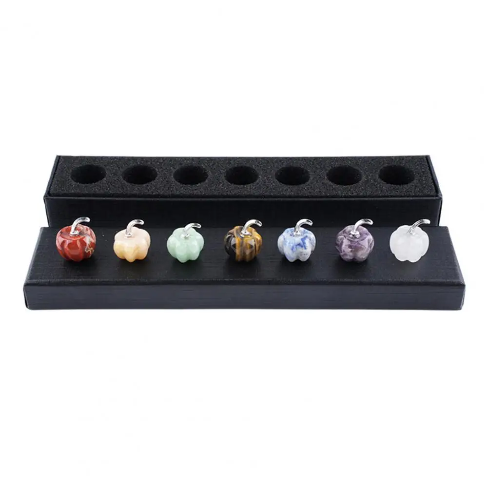 Exquisite Gift Packaging Decor 7pcs Hand Carved Natural Stone Apple Pumpkin Figurine Set Mini Gemstone Ornaments with Gift Box