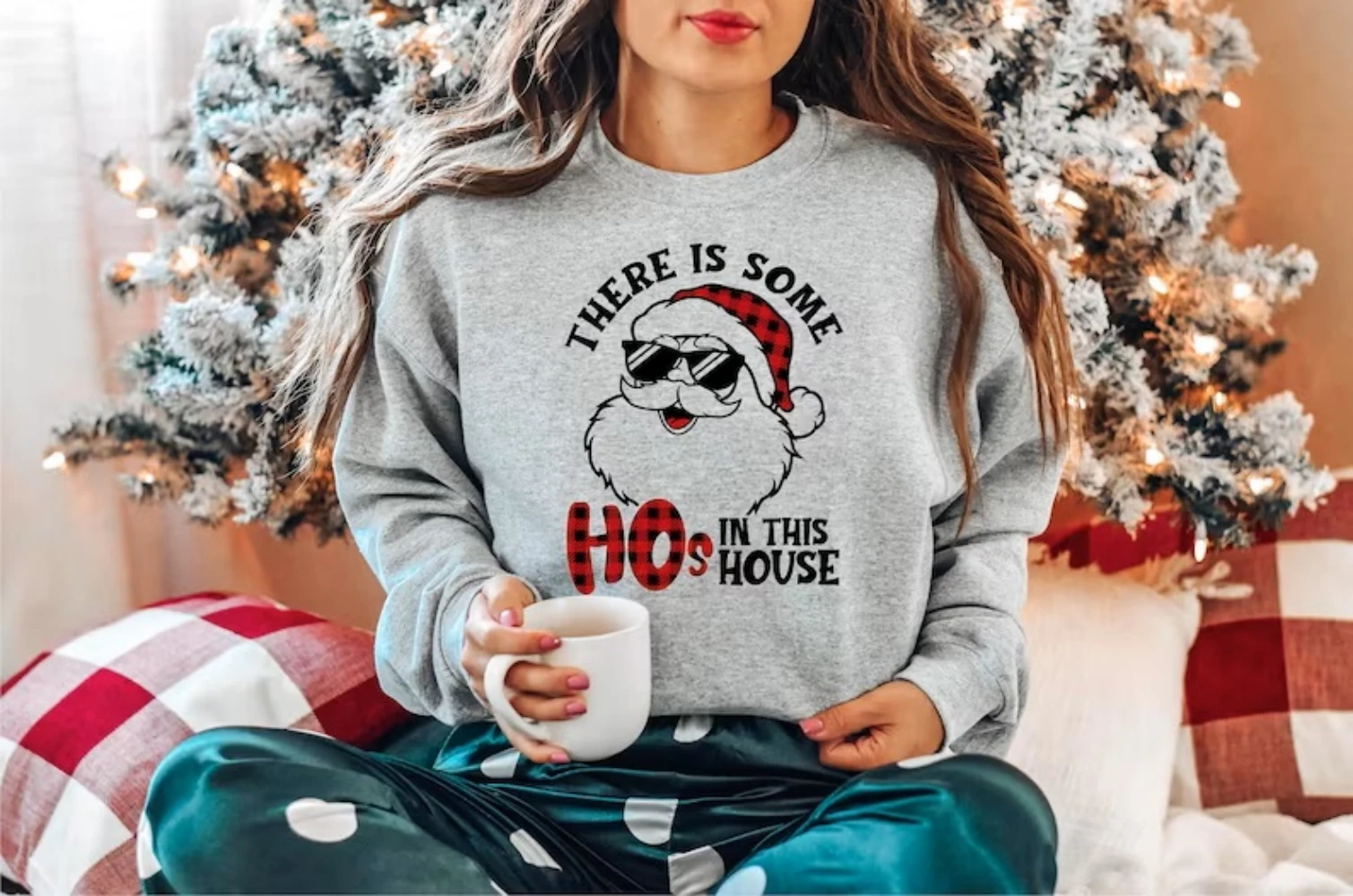 There Is Some Ho In This House Sweatshirt Funny Christmas Santa Pullover Top House Party Cute Trendy Crewneck Winter Clothes