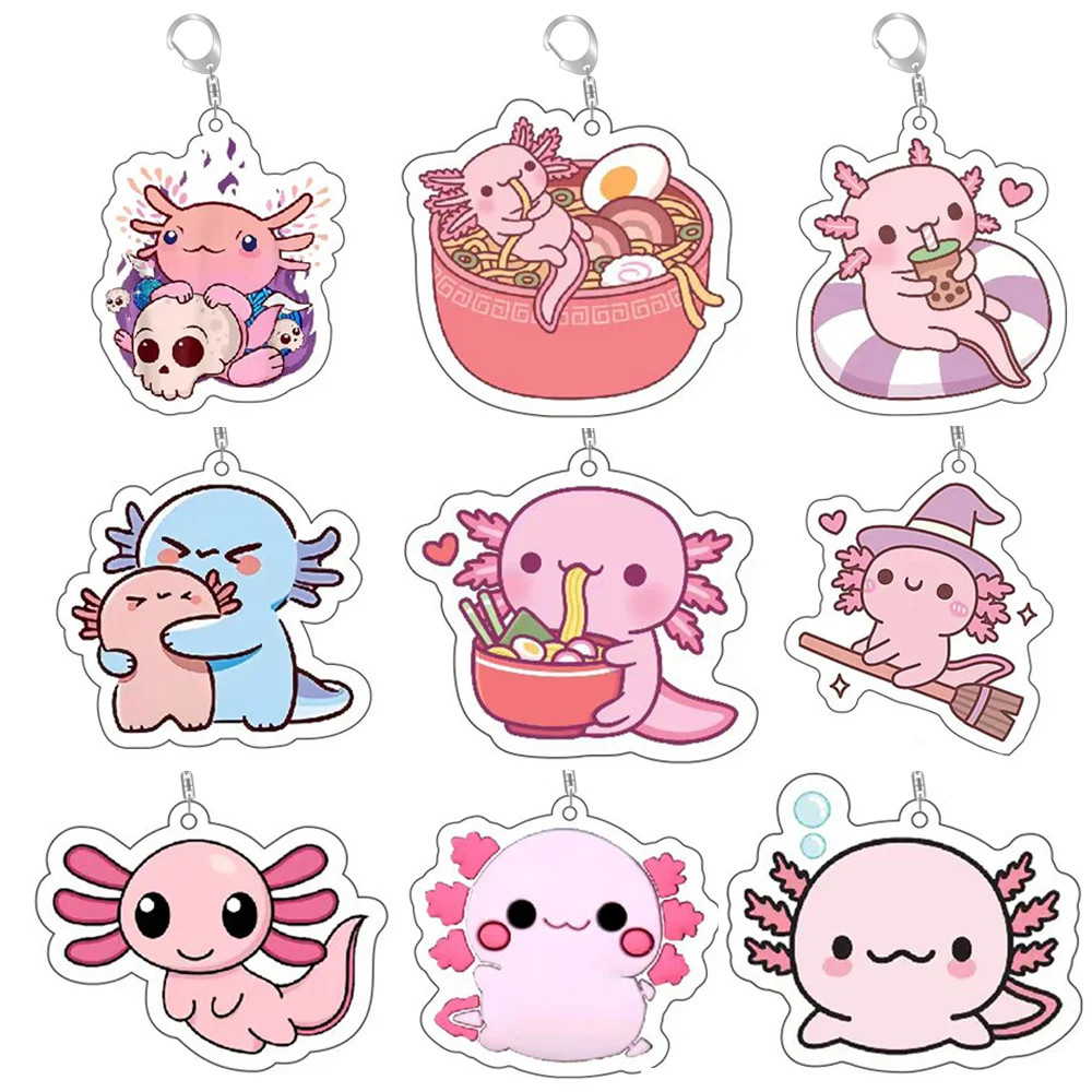 Kawaii Axolotl Cartoon Keychains Cute Animal Kids Salamander Bag Pendant Unique Key Chain Ring Jewelry Accessories Friends Gift