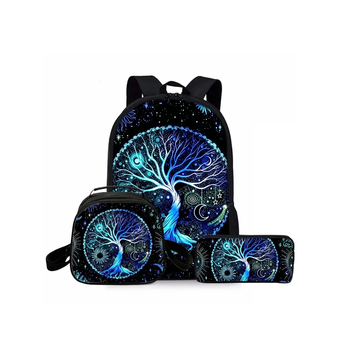 Tree Of Life Three Piece Set Backpacks for Boy/Girls Best Gifts 2D Cartoon Waterproof Fashionable School Bag for Children