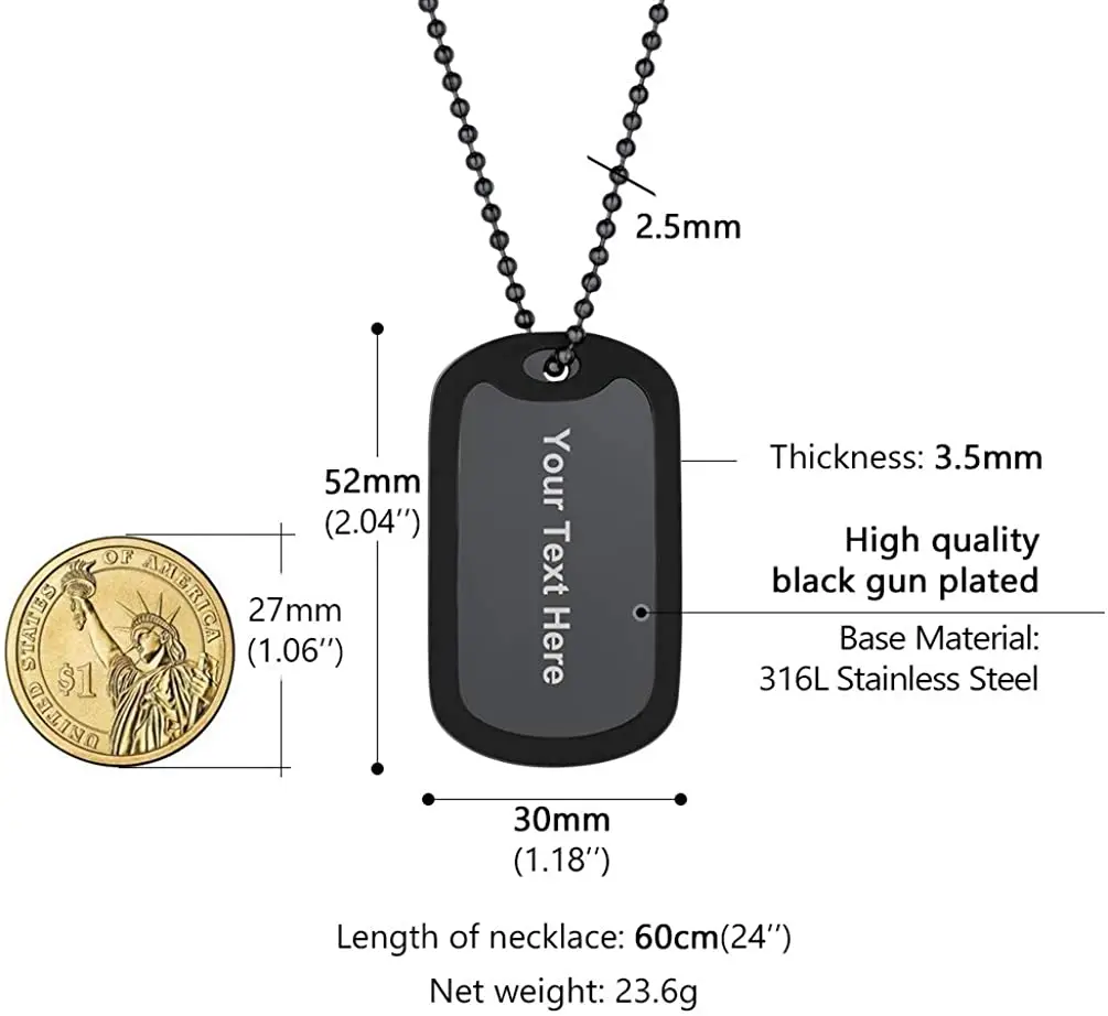 PROSTEEL Military ID Dog Tag Personalized Chain Necklace Custom Name Men Women Stainless Steel Pendant Fathers Day Gift PSP3932