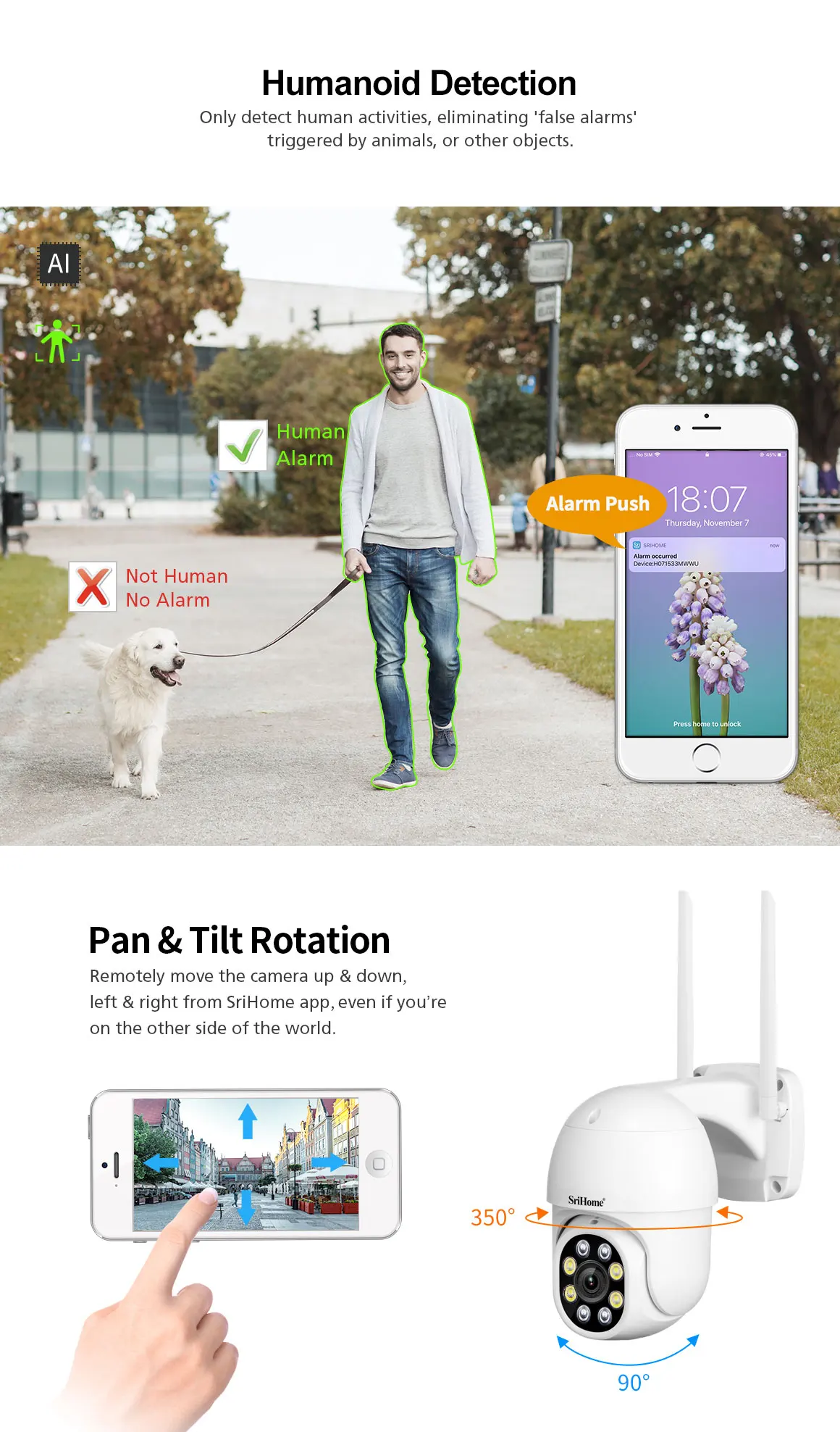 Srihome SP028 8MP Wifi IP Wireless CCTV Security Surveillance PTZ Camera Tracking Two-way Audio HD Night Color Wireless Cameras