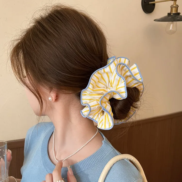 

1/2Pcs Yellow Striped Large Intestine Hair Ties High-end Bun Hairstyle Large Scrunchies Girl Hair Accessories for Girls Hair Tie