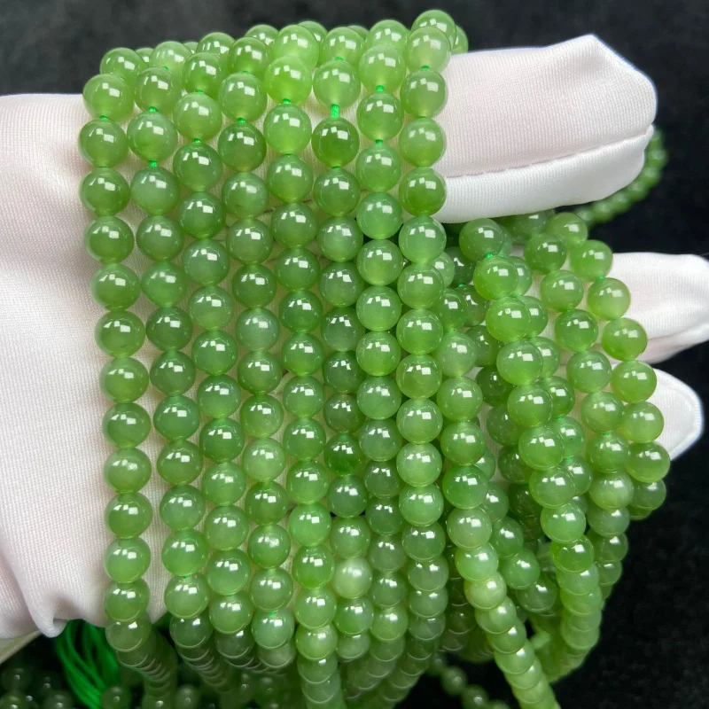 Natural Green 108 Three Circle 6M Hetian Jasper Buddha Versatile Bracelet Necklace Beads