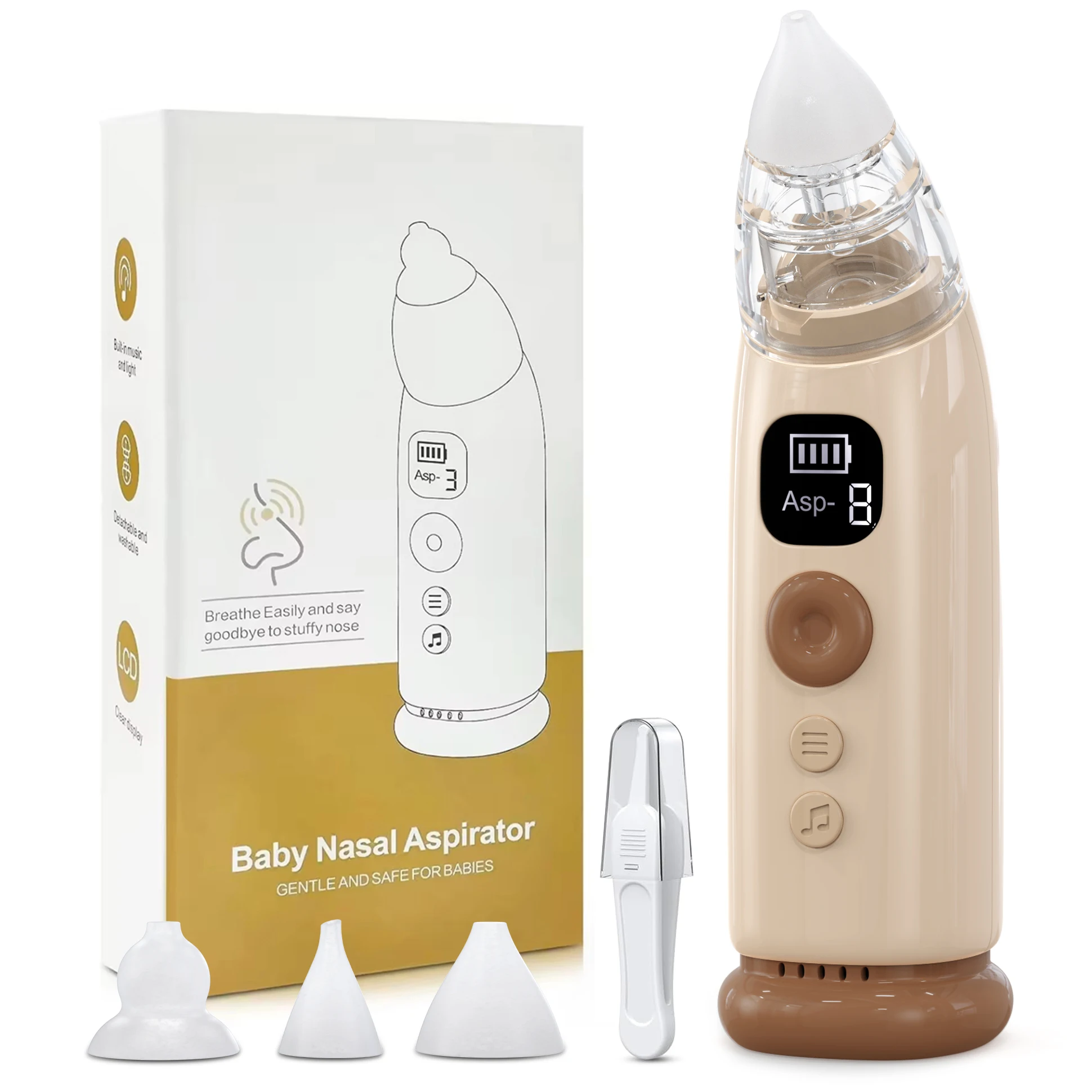 

Electric Baby Nose Vacuum Cleaner Adjustable Infant Nasal Aspirator Rechargeable with 3 Silicone Nozzles for Newborns Toddlers