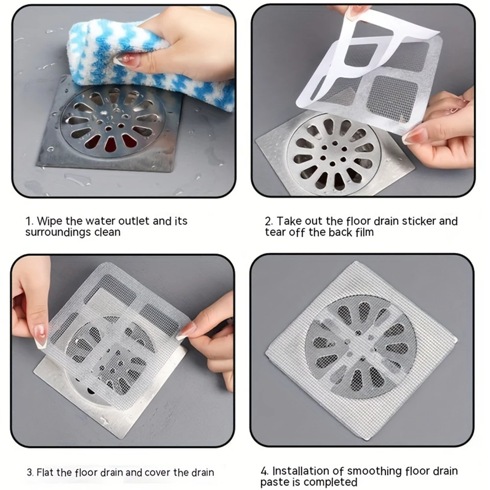바닥 배수 스티커, 곤충 방지 자체 접착 욕실 헤어 필터 네트, 하수도 필터, 주방 막힘 방지 메쉬 네트, 10 개, 20 개