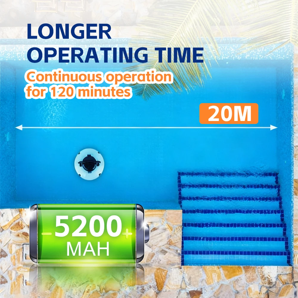 مكنسة كهربائية أوتوماتيكية لحمام السباحة، مكنسة كهربائية لاسلكية لأرضيات حمام السباحة، 5200 مللي أمبير في الساعة، مقاومة للماء، ماكينة تنظيف الأوساخ