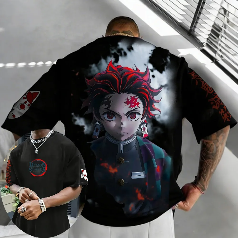 Unisex Reines Baumwoll-T-Shirt Demon Slayer Kamado Tanjiro 2026 Sommer Harajuku Anime Bedrucktes Lockeres Kurzarm-Oberteil für die Familie